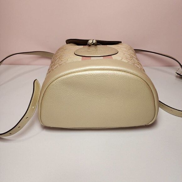 NWT Coach CF386 Dempsey Drawstring Backpack Jacquard Metallic Soft Gold - Picture 7 of 9